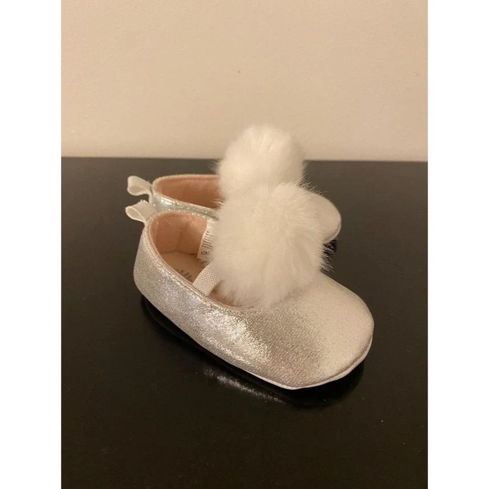 Little Me Silver Pom‎ Pom Slippers